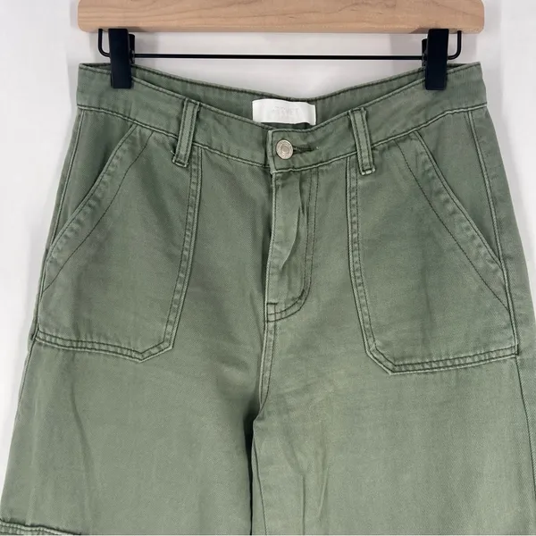 Vervet Cargo Wide Leg Jeans Army Green High Rise Utility 100% Cotton Size 26 - Image 3