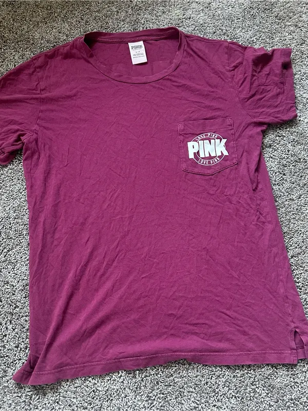 PINK Victoria's Secret Berry Short Sleeve Pocket Tee with White Logo - Image 2