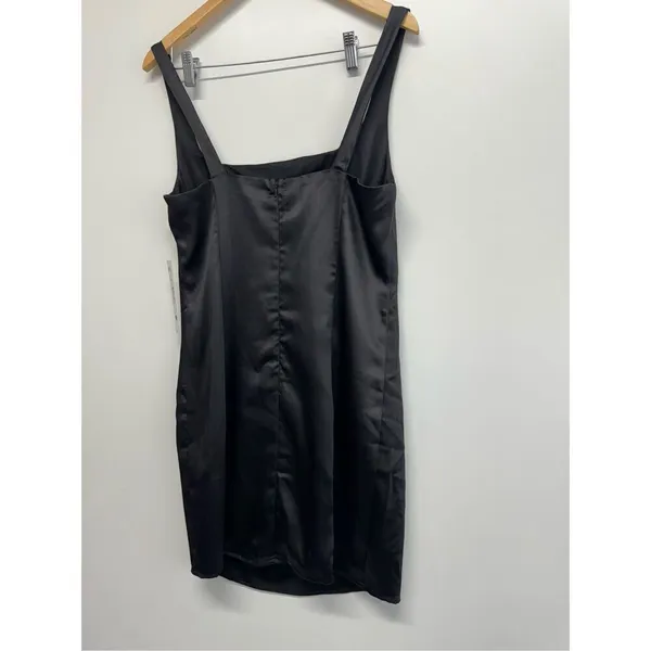 AQUA Mini‎ Satin Dress Size Large Black Square Neck Sleeves Exclusive NWT - Image 11
