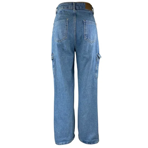 Zara Women's Blue High Waisted Straight Wide Leg Cargo Denim Jeans Pants Size 2 - Image 3