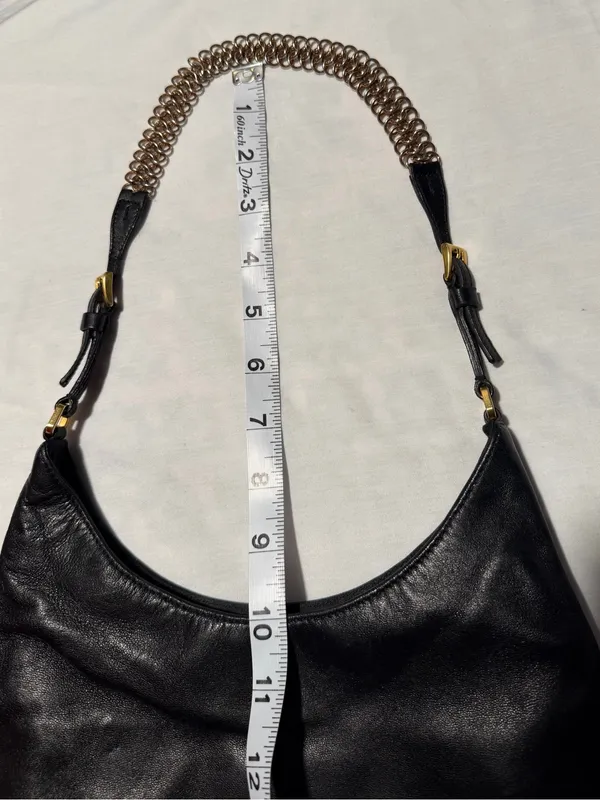Prada Black Leather Hobo with Gold Chain Accent and dust bag . - Image 16