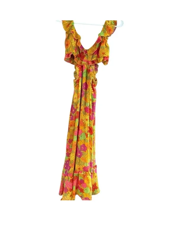 Show Me Your MuMu Pink, Yellow & Green Floral Ruffle Midi Dress - Image 4