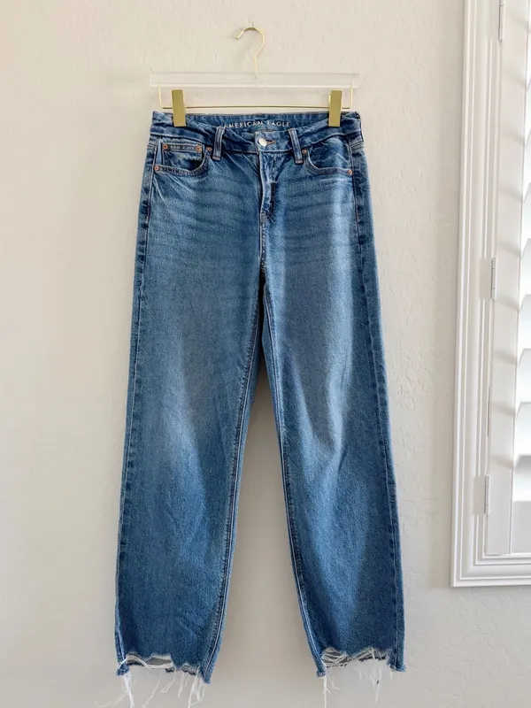 American Eagle AE Curvy High Waisted Stovepipe Jean Raw Hem Size 2 Long - Image 7