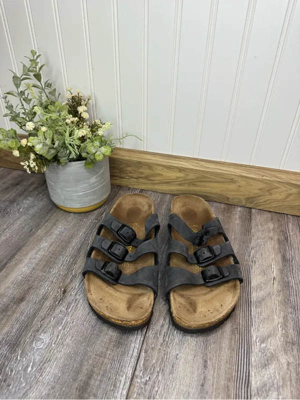 Birkenstock Florida Triple Strap Dark Blue Suede Narrow Ladies 7 Mens 5 EU 38 - Image 6