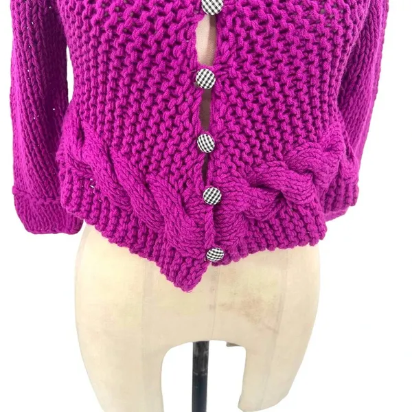 Free People Purple Taf Cable‎ Knit Cardigan Sweater Size XS - Image 4