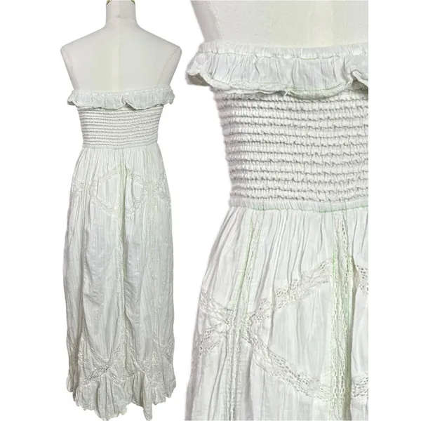 Free People Ethereal Cottage Prairie White Lace Hi Hello Midi Dress Medium - Image 10