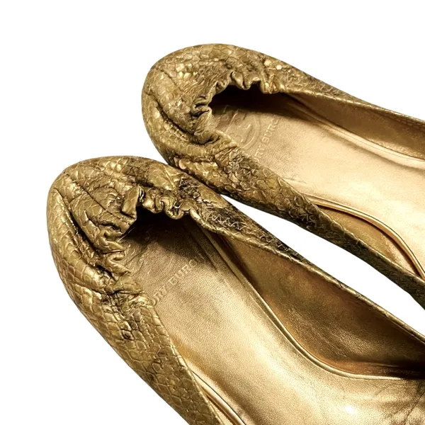 Tory Burch REVA GOLDEN SNAKESKIN MEDALION BALLET FLATS Size 8.5M VGC - Image 5