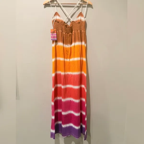 Tropical Maxi Dress Hawaiian Beach Resort Vacation Colorful Floral Casual Hippie Pink Size M - Image 4