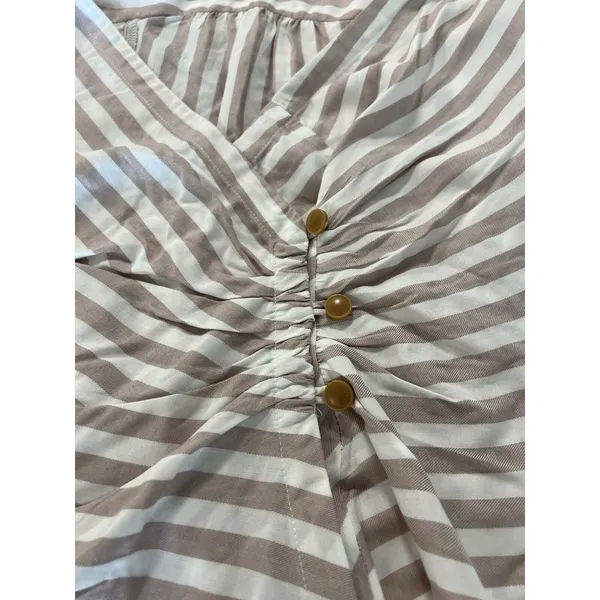 Anthropologie Maeve Wrap Surplice Blouse White Tan‎ Striped Women Size 0 Cottage - Image 6