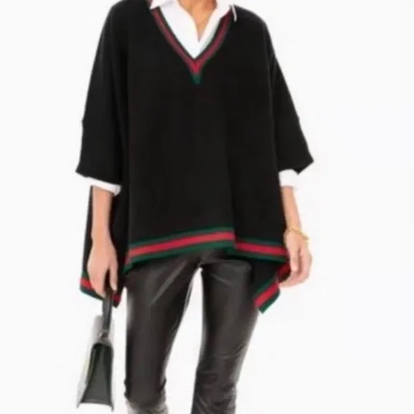 Tuckernuck‎ Knit Poncho Black Green Red OS Preppy Equestrian Work Office - Image 3