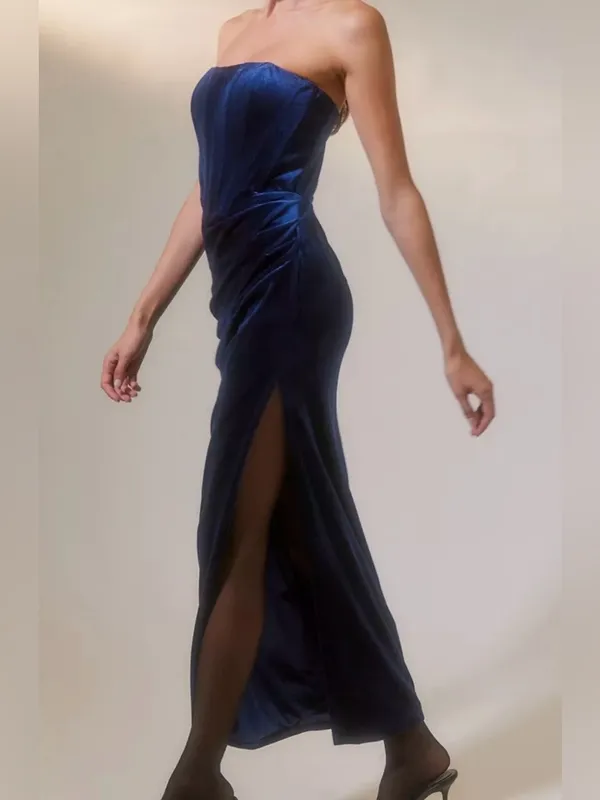Bardot Navy Velvet Strapless Column Dress Size XS - Image 4