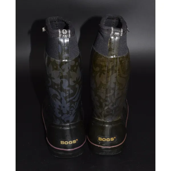 Bogs Rain Boots Women Size 9 Black Floral Damask Waterproof Neoprene Good - Image 7