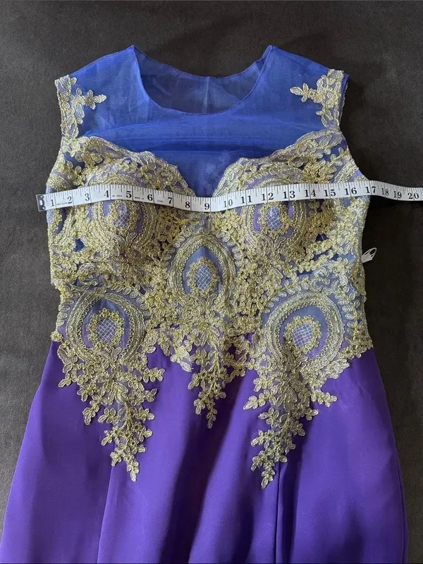 Women’s Purple Formal Evening Gown Gold Accents Mermaid Fit Train Size 10 NWT - Image 10