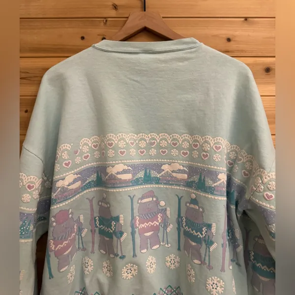 VNTG 1990 Lifestyles XL Puffy Paint Skiing Bears Snowflake Pullover Sweatshirt - Image 5