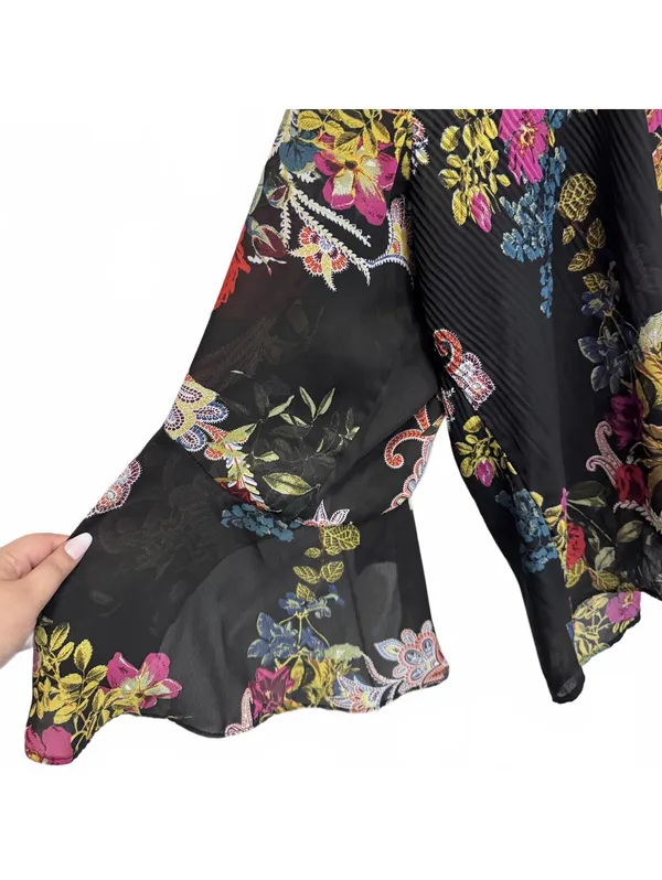 Spense Black Floral Accordion Bell Sleeve Blouse Plus Size 3X - Image 3