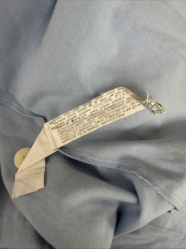 Women’s Zara blue balloon sleeve button down cotton blend blouse shirt - Image 5