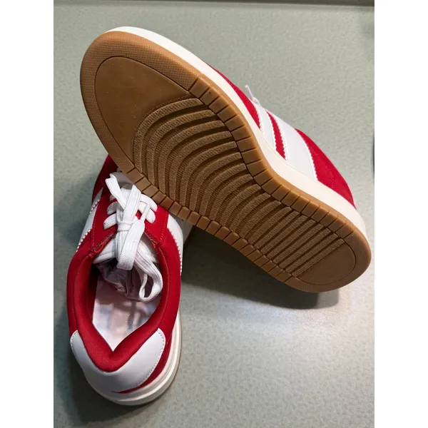 Madden Girl Red Platform Sneakers‎ White Stripe Lace Up Size 8.5 B12B - Image 10