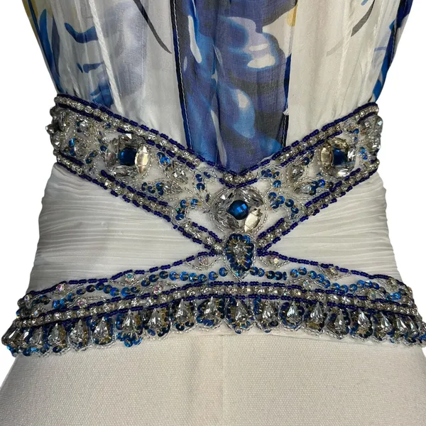 Terani Cocktail Dress 100% Silk Y2K Fairy Beaded Short Sheer Lined Flowy SZ 2 - Image 6