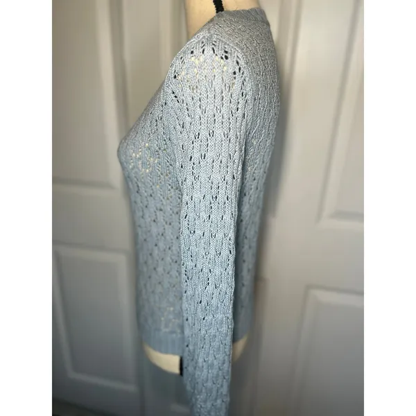 Reformation‎ Light Blue Linen Open Knit Crewneck Sweater Top Size XS - Image 2