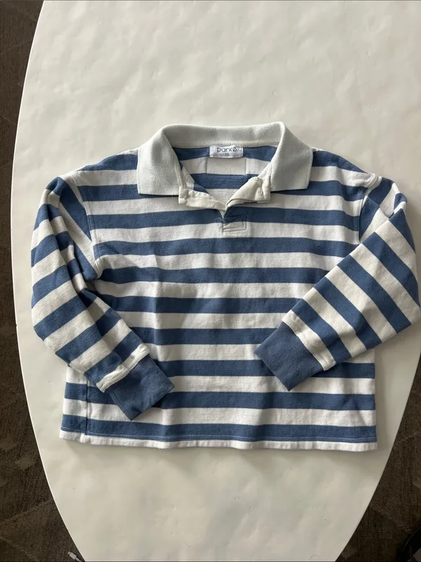 Parke Striped Rugby Shirt Blue White Long Sleeve Sweater Polo Top XS - Image 3