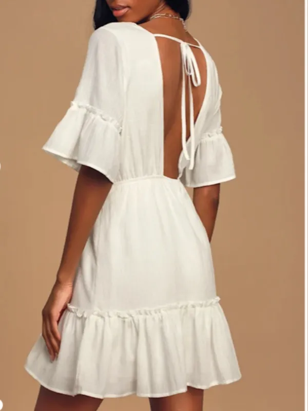 LULU's Bachelorette Engagement Bridal Shower Honeymoon Flowy Babydoll Mini Dress - Image 3