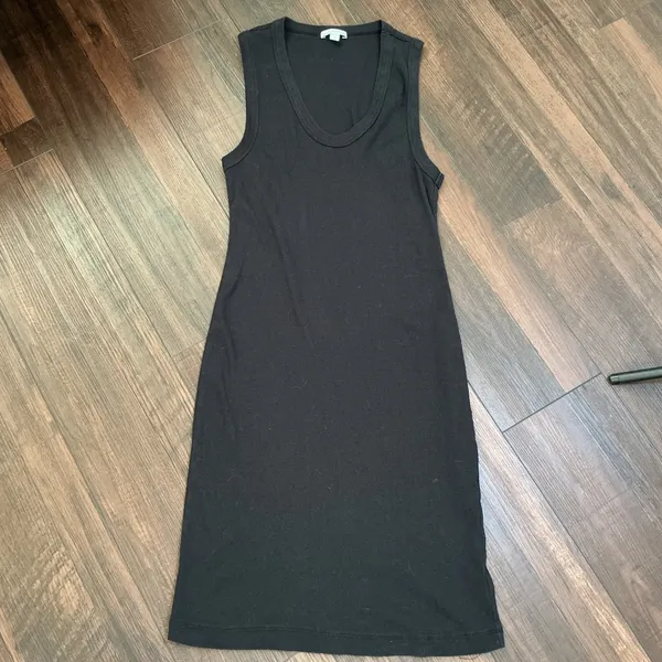 James Perse Standard Ribbed Tank Dress Black Scoop Neck Cotton Midi Size 2 - Image 5