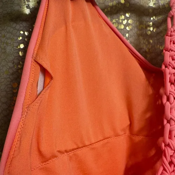 Aerie Peachy Pink Crochet Knit Racerback One Piece Swimsuit‎ Large - Image 5