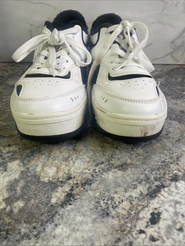 Reebok White and Black Court-Style Leather Sneakers - Image 3