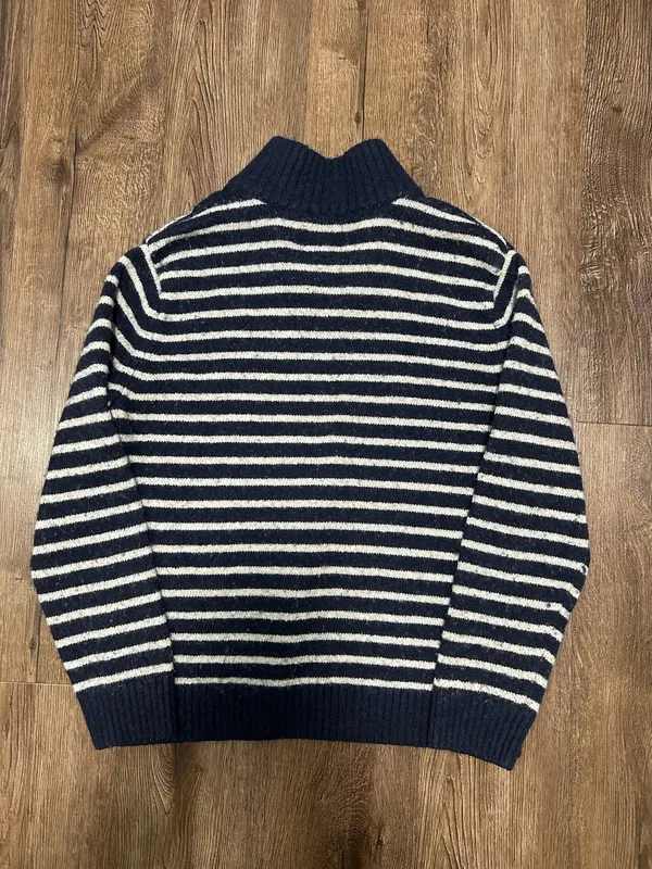 American Eagle Navy Blue Striped 1/4 Zip Sweater - Image 4