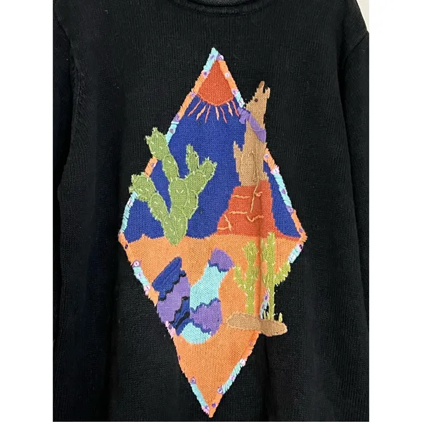 The Quacker Factory Black Orange Cactus Knit Sweater Southwestern coyote 1x - Image 2
