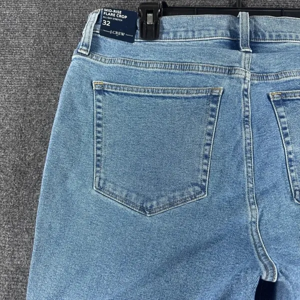 J. Crew Mid-Rise Flare Crop All Day Stretch Med Indigo Wash Sz 32 NWT Petite - Image 8
