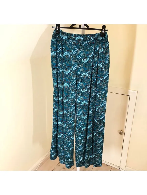 Band of the Free NWT Elise Floral Wide Leg Pull On Pants Deep Teal Aqua S - Image 2