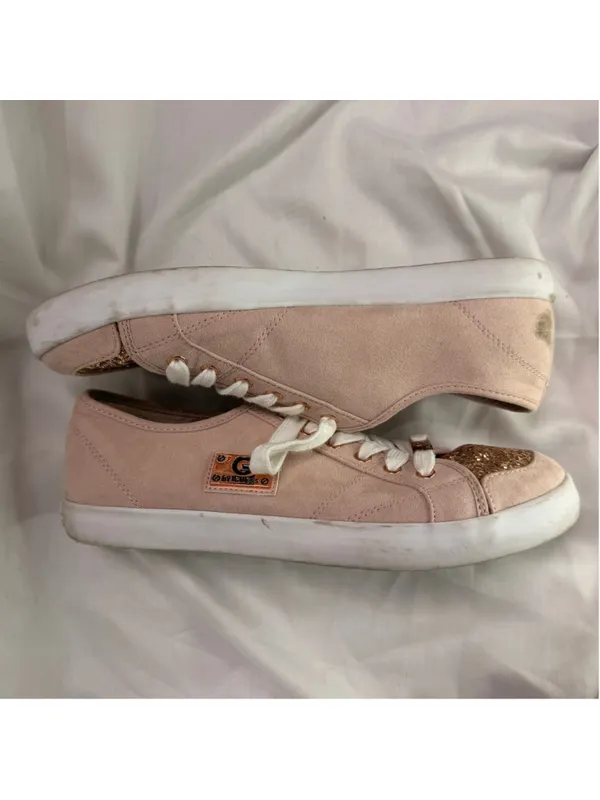G BY GUESS Sneaker 9M Blush Pink Faux Suede Glitter Toe Low Top Sparkle Comfort - Image 3