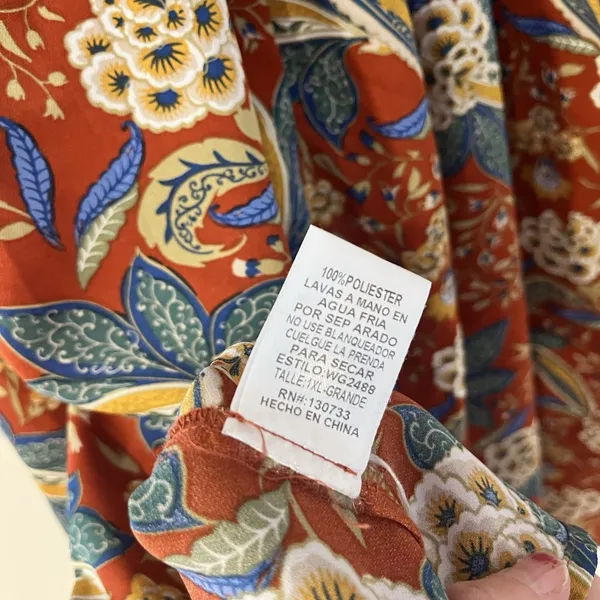 Umgee Plus 1XL Floral Paisley Chiffon Shift‎ Tunic Dress Orange Boho Bell Sleeve - Image 6
