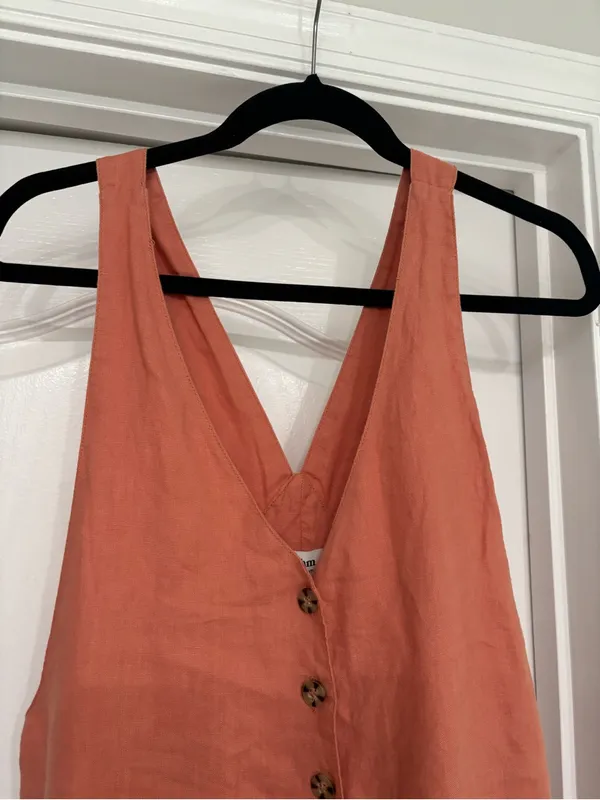 Rhythm V-Neck Button Front Wide-Leg Jumpsuit in Terracotta - Image 5
