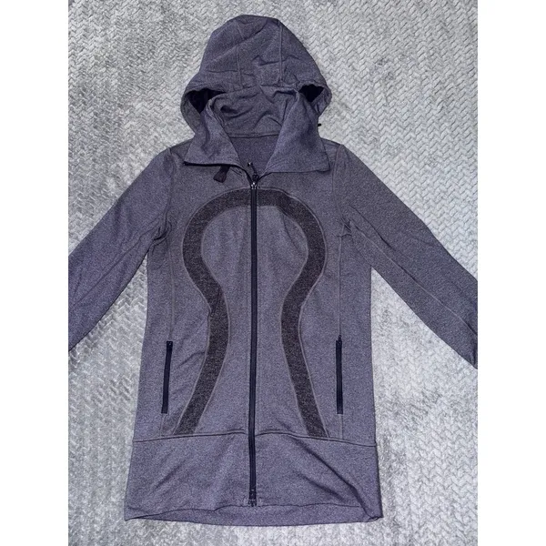 Lululemon Womens Stride Zip Up Hoodie High Collar Heathered Purple Fitted Sz 6 - Image 2