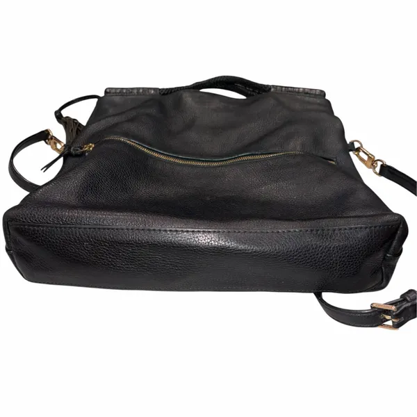 Tory Burch Black Leather Taylor Convertible Foldover Crossbody Purse - Image 6