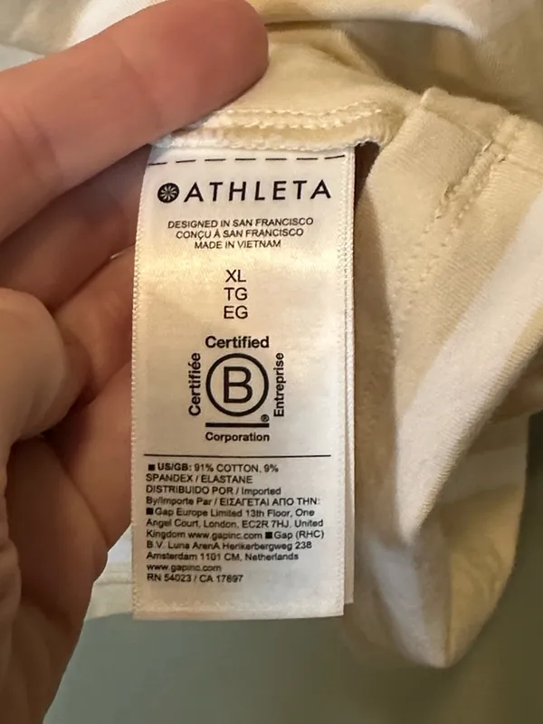 Athleta Women’s Essential Striped Tee XL Beige Cream Short Sleeve - Image 4