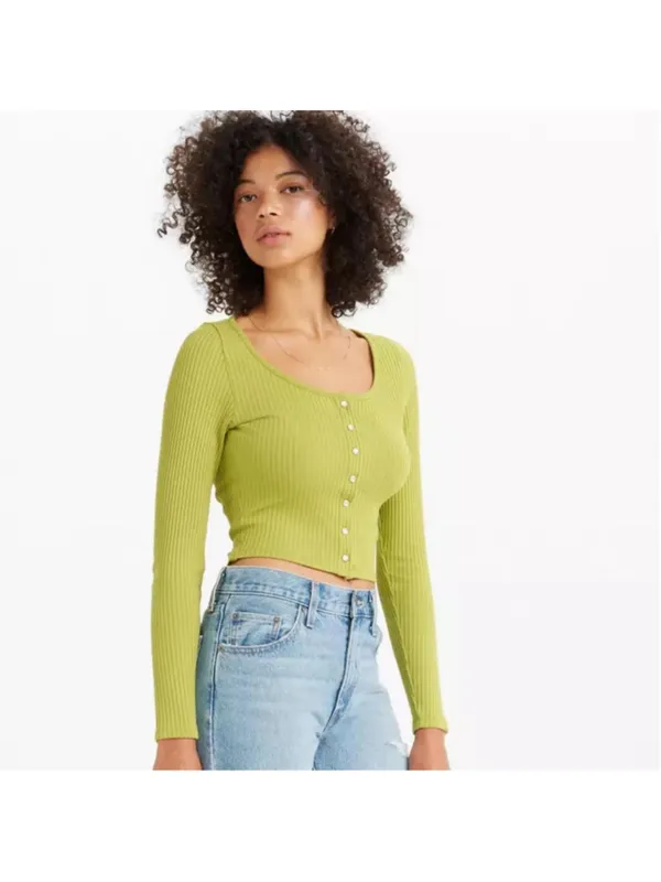 Levi's Green BRITT LONG SLEEVE SNAP FRONT LONG SLEEVE TOP - Size XS - Image 4