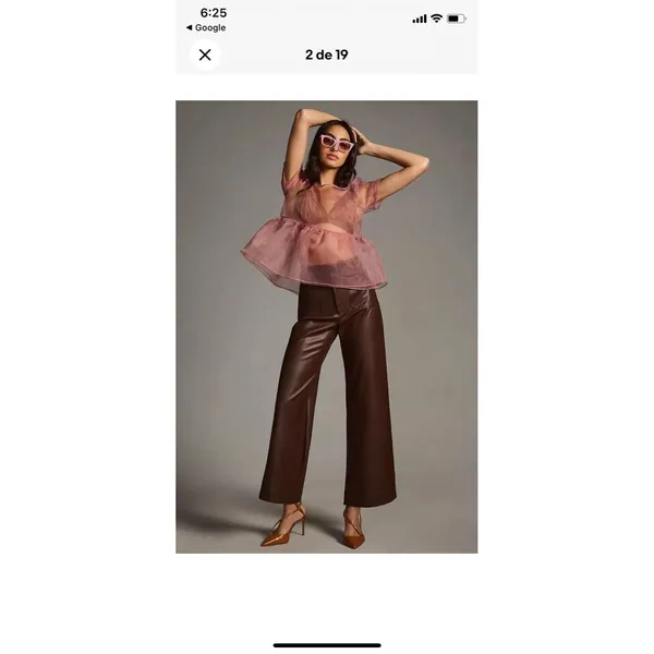 Anthropologie Wide-Leg Pants Brown Faux Leather Stretch Pockets Women's Tall 28T - Image 2