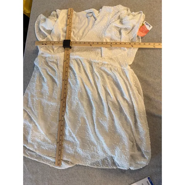 Arula White Swiss Dot Mini Dress NWT Size B 2X V-Neck Ruffle Sleeve Ivory - Image 5