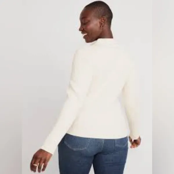 Old Navy Rib-Knit Johnny Collar Sweater Top (Sz XXL) White Ribbed Long Sleeve - Image 8