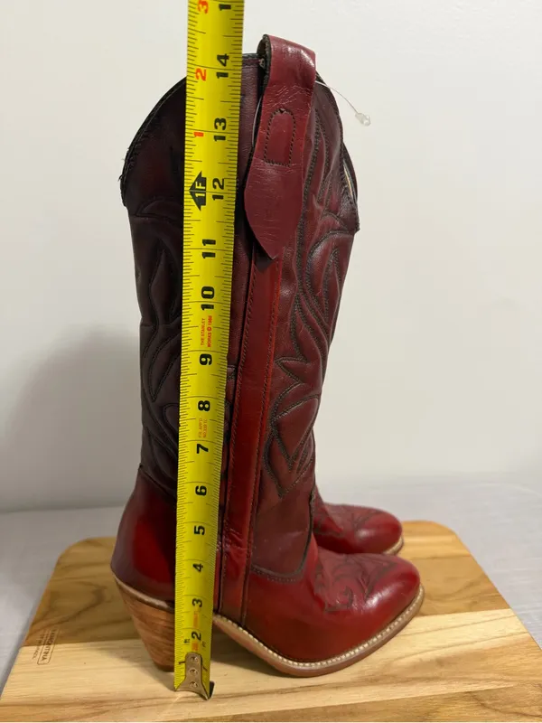 Capezio Vintage Women's Embroidered Red Stack Heel Leather Boot Size 5 #267022 - Image 8