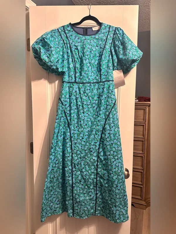 Entro Blue Floral Puff-Sleeve Maxi Dress - Image 3