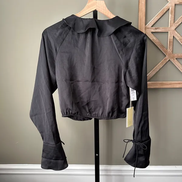 Aritzia Wilfred Spartina Satin Blouse Black Medium NWT - Image 5