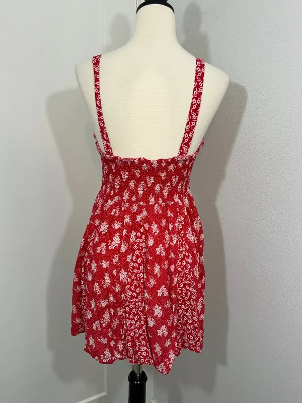 Free People Small Red Ditsy Floral Tie-Front Mini Tank Dress - Image 2
