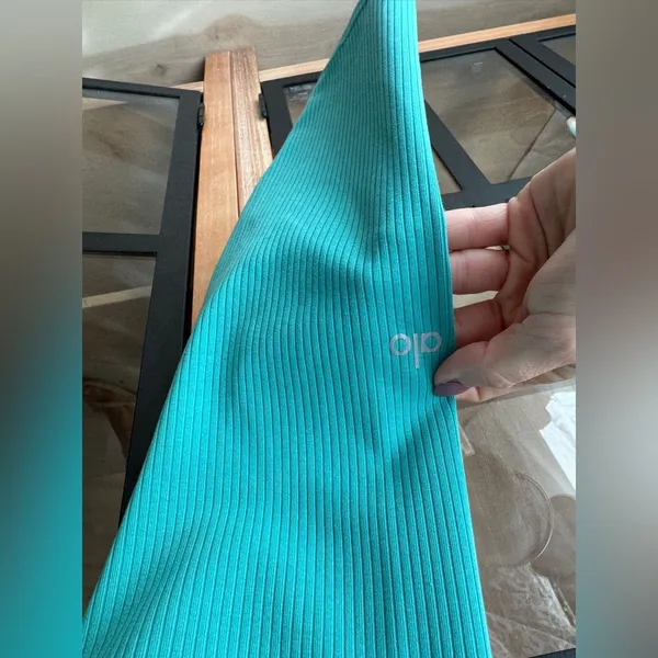ALO leggings ribbed blissful high waisted 7/8 ocean teal emerald workout - Image 3