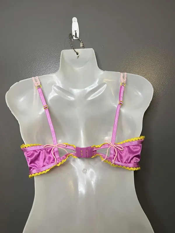 For Love & Lemons Bra Womens Medium Pink Lace Floral Balconette Underwire Sheer - Image 4