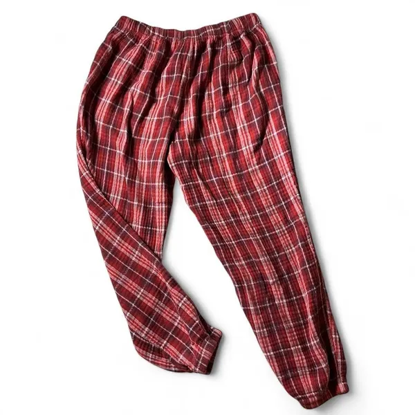 Aerie Lounge Pants Small Red Plaid High Rise‎ Elastic Waist Comfy Casual - Image 2