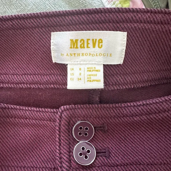Anthropologie Maeve Burgundy Ribbed cigarette pants Leggings Size 2 - Image 3